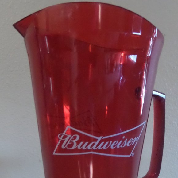 Authentic Vintage 2 Budweiser Ruby Red Translucent Plastic Beer Pitcher - Picture 2 of 5